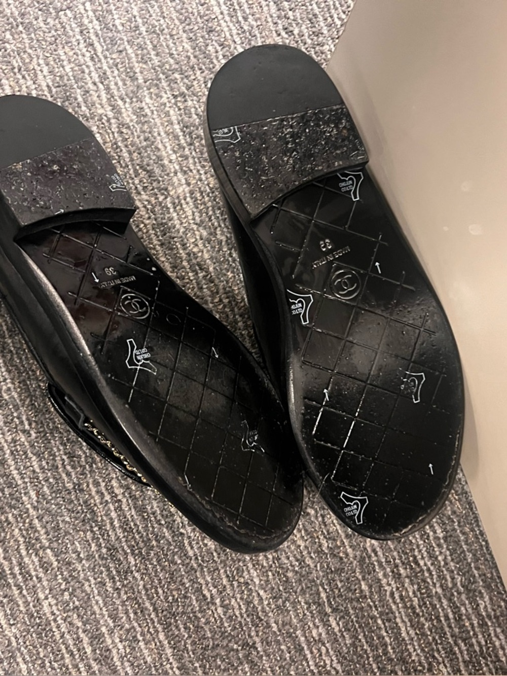 CHANEL Black Quilted Leather Chain Trim Loafers - Picture 3 of 4